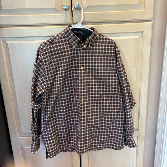 Men's Tommy Hilfiger cream, red & navy plaid button down shirt  | men’s small - Picture 1 of 7